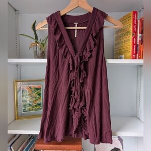 NWT Harlow Plum Ruffle Tank Top Burgundy Size XL Boho Summer Twee